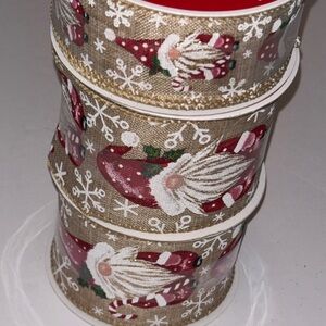Gnome Burlap Christmas Ribbon - Red and White Set of 3 Christmas Gnome Rustic